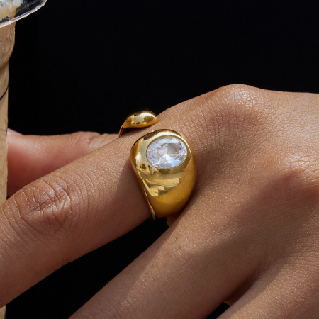 Bague de luxe en acier inoxydable doré, de forme irrégulière et étanche, vendue à l'unité. 2