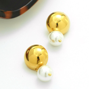 Boucles D'Oreilles Puces Rétro Patchwork En Acier Inoxydable, Couleur Or, Imperméables, Pour Femme (1 Paire) h5 Image4