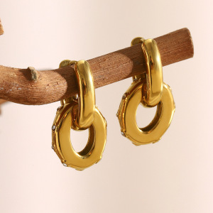 1 Paire De Boucles D'Oreilles Pendantes Daily Circle Pour Femme, En Acier Inoxydable Étanche, Couleur Or, Avec Zircon. h5 Image4