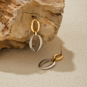 1 Paire De Boucles D'Oreilles Pendantes Classiques À Double Cercle En Acier Inoxydable Étanche Couleur Or Pour Femme h5 Image3