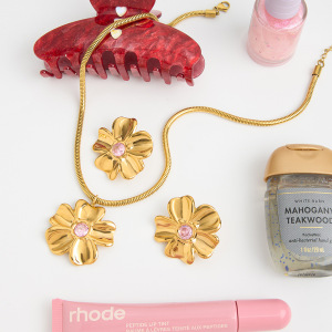 Ensembles De Bijoux Pour Femmes Sweet Flower En Acier Inoxydable Étanche Couleur Or h5 Image4