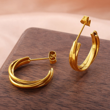 1 paire de boucles d'oreilles créoles en acier inoxydable étanche couleur or