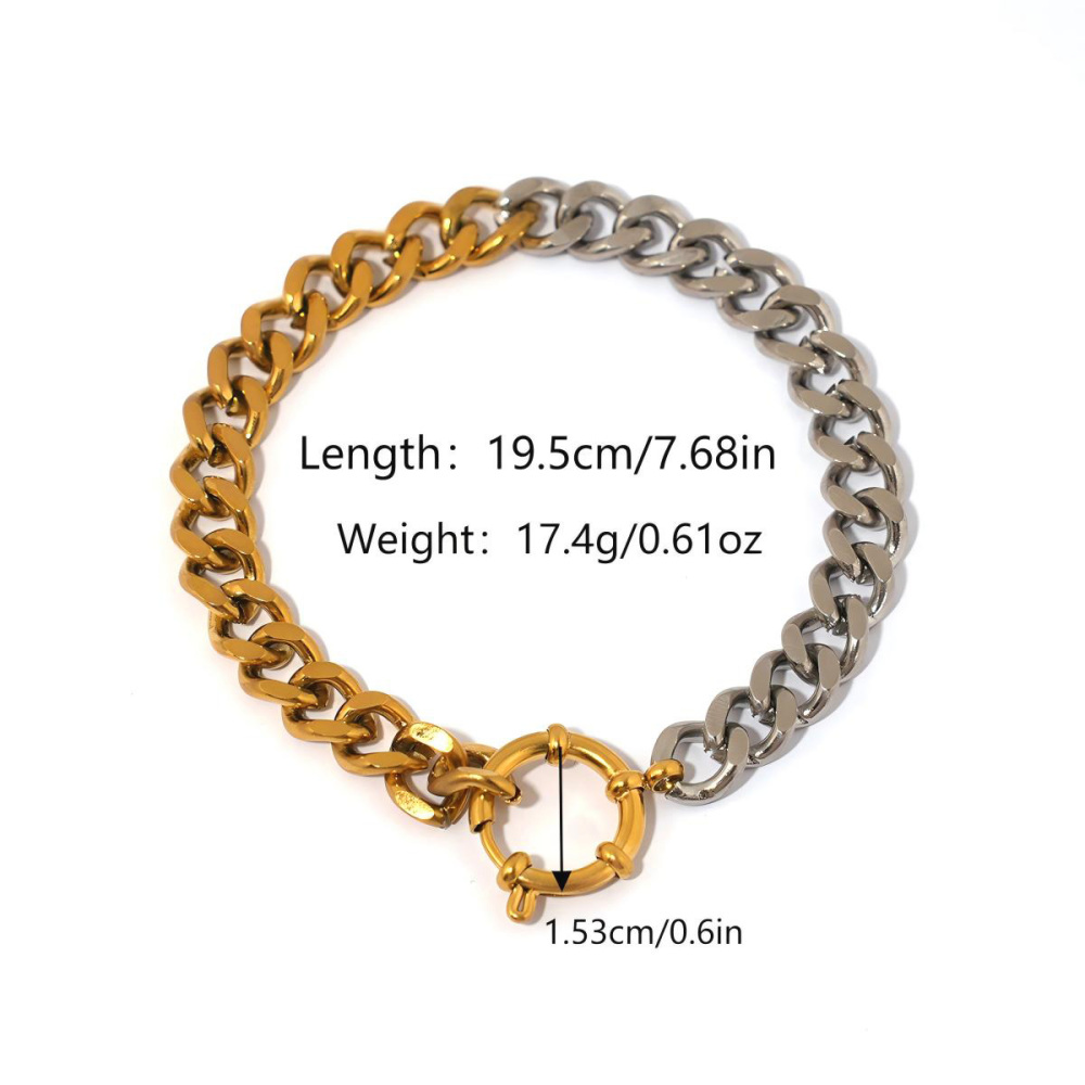 Bracelet Chaîne Femme Étanche En Acier Inoxydable, Coloris Or Et Argent, 1 Pièce. Image2