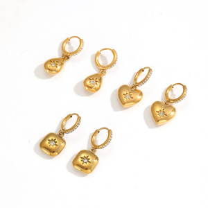 Boucles D'Oreilles Pendantes Pour Femme « Lune Brillante » En Acier Inoxydable, Étanches, Couleur Or, Avec Zircon (1 Paire). h5 Image4