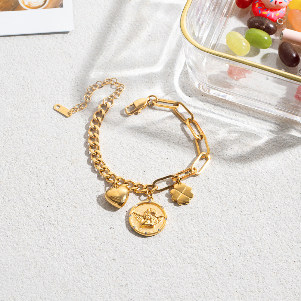 Bracelet À Breloques Pour Femme Dazzling Angel En Acier Inoxydable Étanche Couleur Or (1 Pièce) Image7