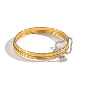 Bracelet Jonc En Acier Inoxydable Étanche, Couleurs Assorties, Avec Boucle En Forme De Cœur (1 Pièce). h5 Image5