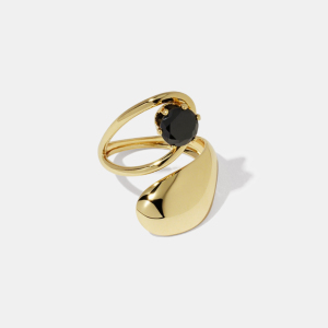 Bague En Acier Inoxydable De Forme Irrégulière, Étanche, Couleur Or, Sertie D'Un Zircon. h5 Image2