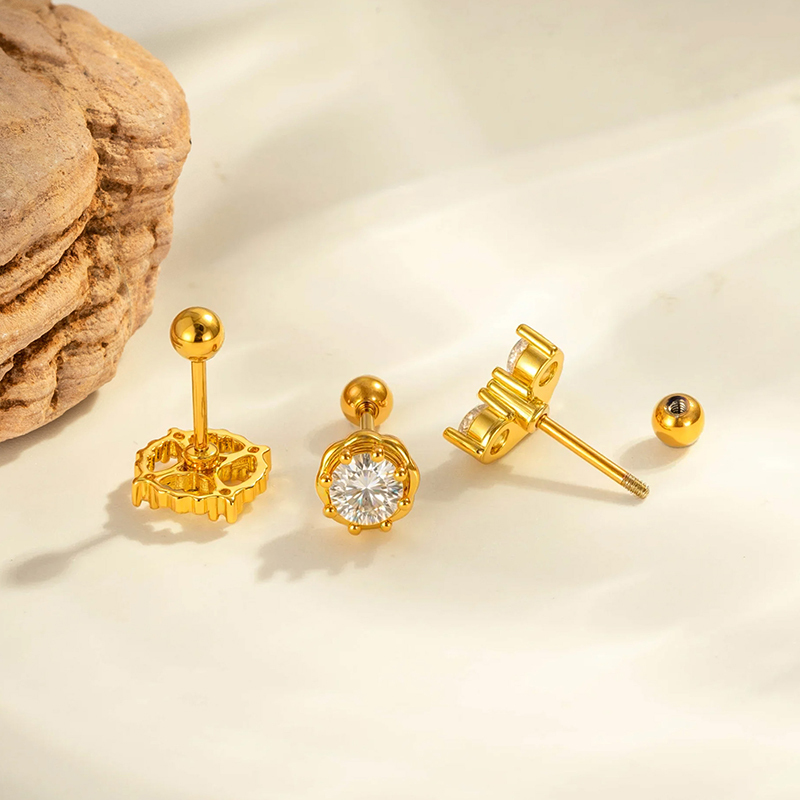 Boucle D'Oreille Piercing En Forme De Cœur, Étoile, Cuivre, Or Et Zircon Image3