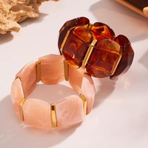 1 Bracelet Pour Femme En Résine De Forme Irrégulière, Couleur Or, Série Colorée h5 Image5