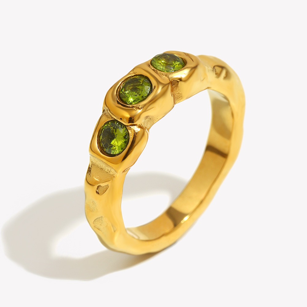 Bague Élégante Pour Femme En Acier Inoxydable, Étanche, Couleur Or, Sertie De Zircon (1 Pièce). 