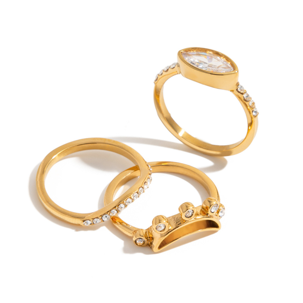 Bague Pour Femme En Acier Inoxydable Doré, Ornée D'Un Zircon Et D'Un Anneau Brillant (1 Pièce). Image8