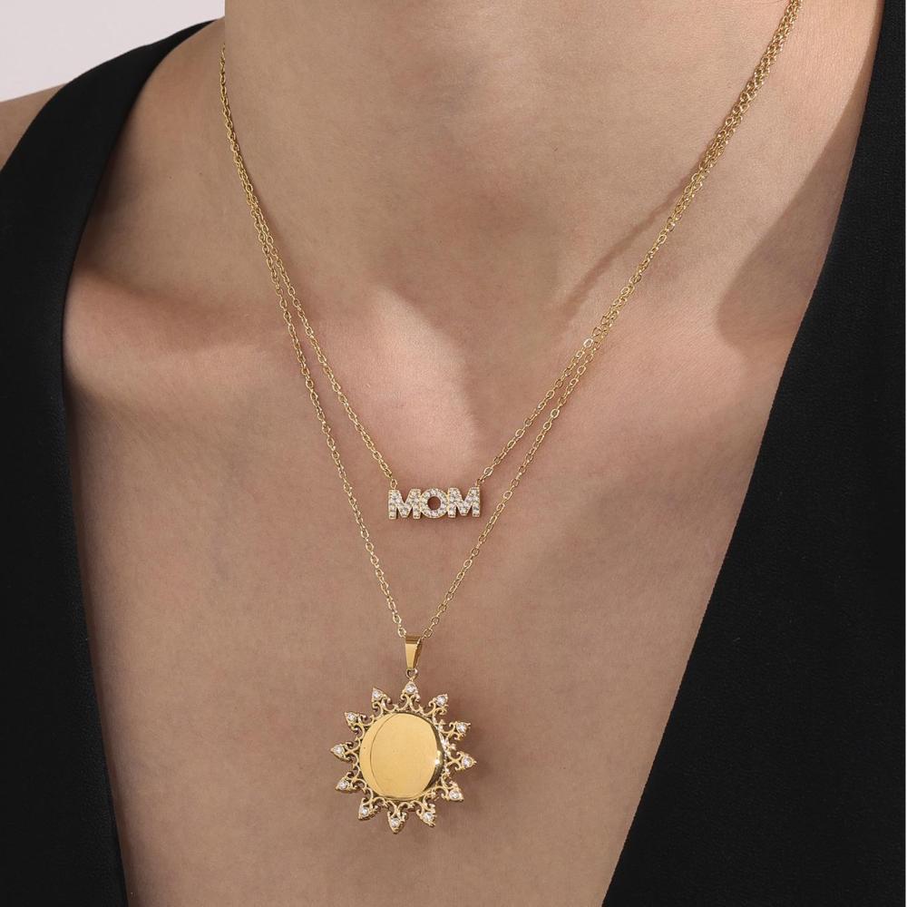 Collier Pendentif Femme Classique Soleil En Acier Inoxydable Étanche Couleur Or (1 Pièce) Image7