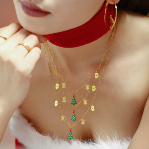 Colliers Pendentifs Pour Femmes En Acier Inoxydable, Imperméable, Couleur Or, Avec Zircon Et Motif Sapin De Noël h5 Image4