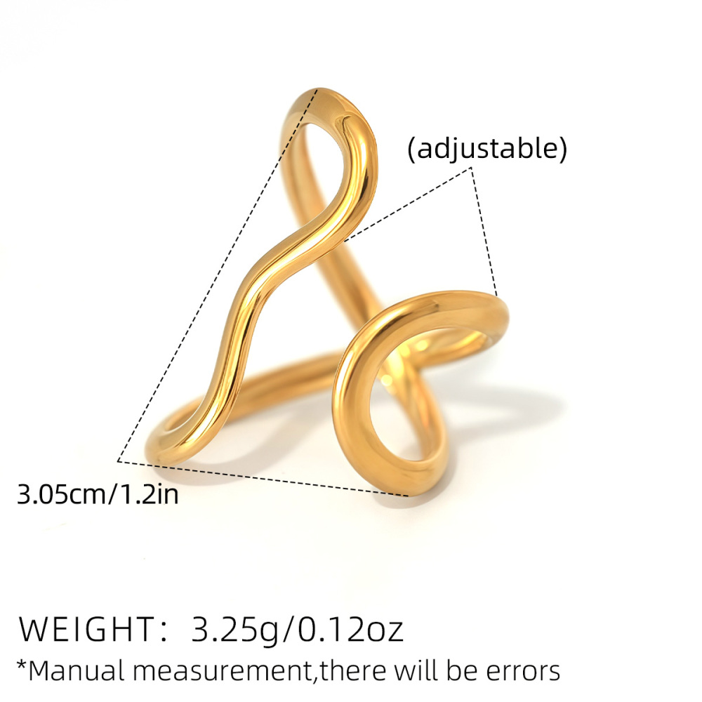 Bague Femme Casual Lines En Acier Inoxydable Étanche Couleur Or (1 Pièce) Image2