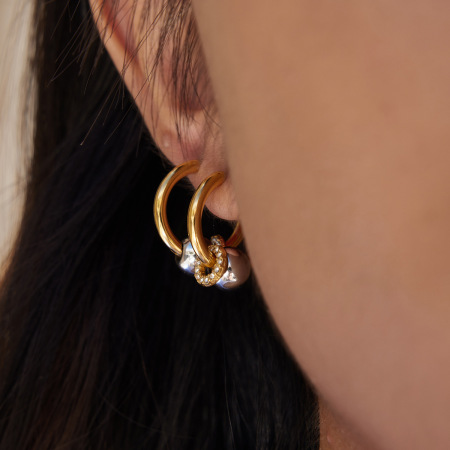 1 paire de boucles d'oreilles créoles classiques pour femmes, en acier inoxydable étanche, couleurs or et argent.