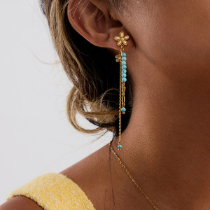 Boucles D'Oreilles Classiques À Pompons Et Fleurs, En Acier Inoxydable Étanche, Couleur Or, Pour Femme (1 Paire). h5 Image3