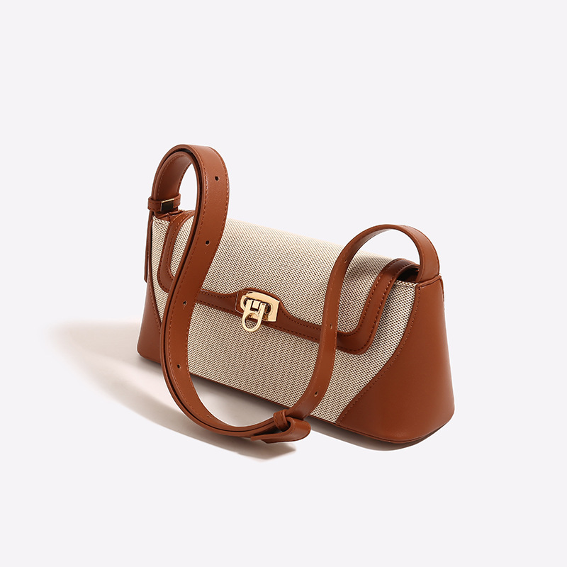 Sac À Bandoulière Rétro En Toile De Couleurs Mélangées Pour Femme, 1 Pièce h5Image4