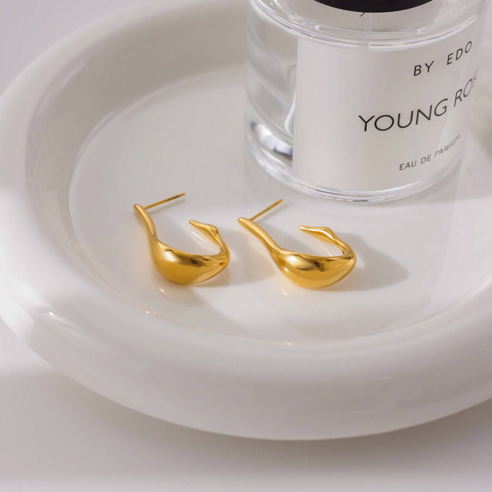 1 Paire De Boucles D'Oreilles Créoles Chics En Acier Inoxydable, Étanches, Couleur Or, Pour Femme. Image6