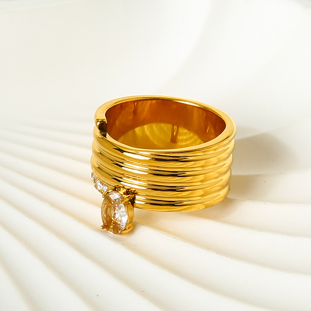 Bague De Luxe Multicouche Empilable En Acier Inoxydable Imperméable Avec Zircon, Ornée D'Un Serpent (1 Pièce). h5Image2