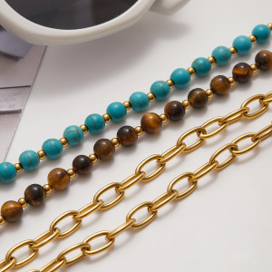 Ensemble De 1 Bracelet Pour Femme En Acier Inoxydable Étanche, Composé De Perles En Pierre Naturelle Double Couche. h5 Image6