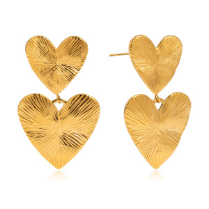 Boucles D'Oreilles Pendantes Romantiques En Forme De Cœur, En Acier Inoxydable Étanche, Couleur Or, Pour Femme (1 Paire). h5 