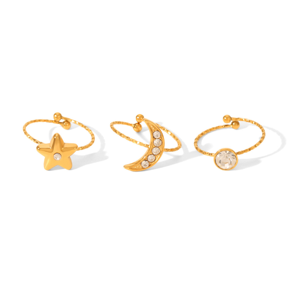 Bagues De Luxe Multicouches En Acier Inoxydable Imperméable Avec Zircon Et Étoiles Et Lune Pour Femmes Image6