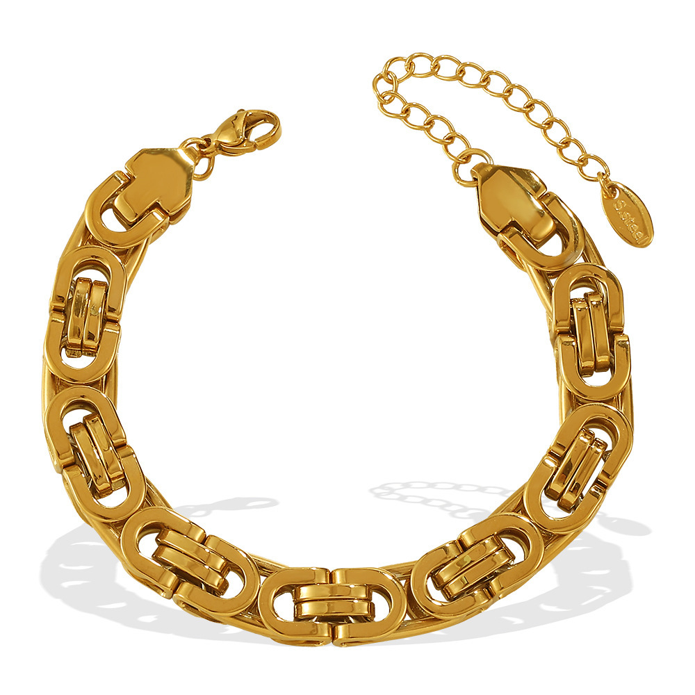 Bracelet À Grosse Chaîne En Acier Inoxydable Étanche Couleur Or (1 Pièce) h5Image4
