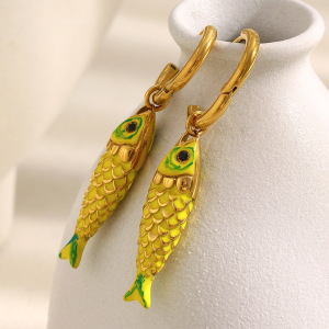 Boucles D'Oreilles Pendantes Pour Femme, Motif Poissons Éclatants, En Acier Inoxydable Étanche, Couleur Or (1 Paire). h5 Image6