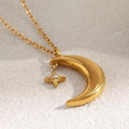 Collier pendentif lune pour femme, en acier inoxydable étanche, couleur or (1 pièce) 2