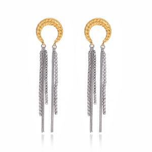 Boucles D'Oreilles Pendantes Pour Femme, Style Décontracté, Avec Pompon Et Lune, En Acier Inoxydable Étanche, Couleur Or (1 Paire). h5