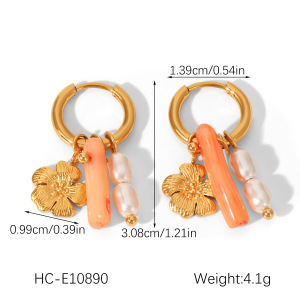 1 Paire De Boucles D'Oreilles À Perles Dorées En Acier Inoxydable Étanche, En Forme De Fleur h5 Image2
