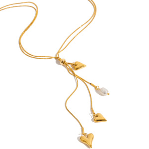 Collier Pendentif Femme En Acier Inoxydable Doré, Orné D'Un Pompon En Forme De Cœur (1 Pièce) h5