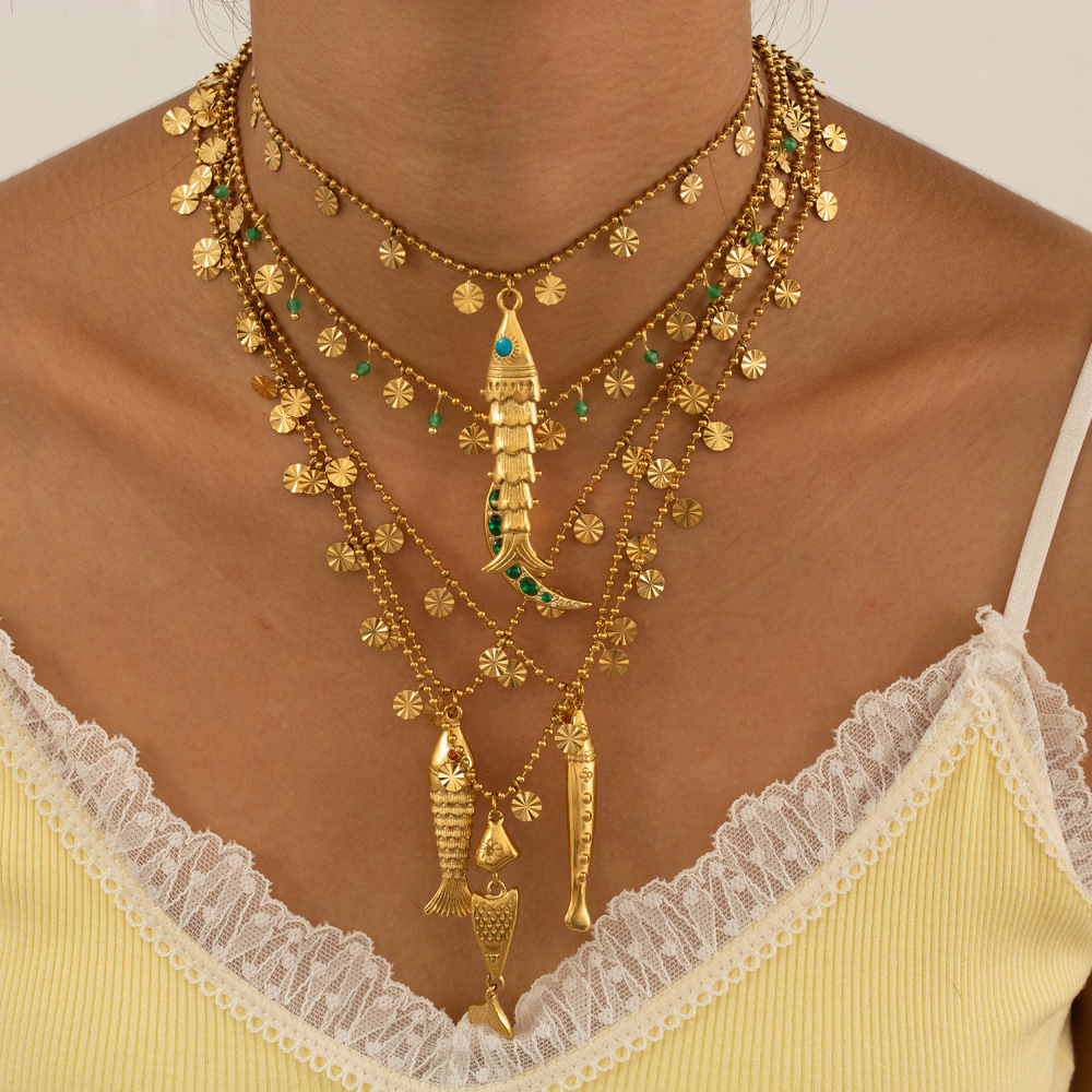 Collier Pendentif Femme En Acier Inoxydable Doré, Motif Poisson Délicat (1 Pièce) Image5