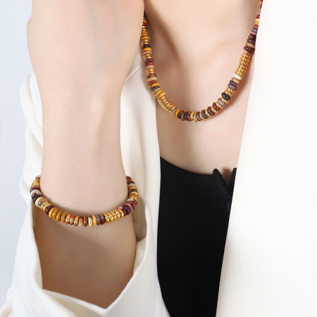 Ensembles de bijoux pour femmes en perles rétro, acier inoxydable, imperméable, couleur or et pierres naturelles