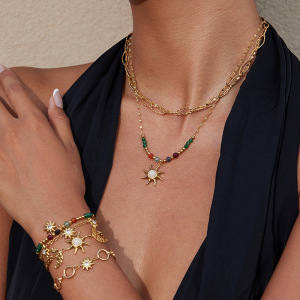 Ensembles De Bijoux Pour Femmes Classic Sun En Acier Inoxydable Étanche Couleur Or h5 Image7