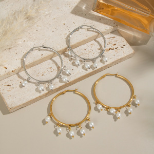 1 Paire De Boucles D'Oreilles Créoles Décontractées À Pompons En Acier Inoxydable Étanche Couleur Or Pour Femme h5 Image3
