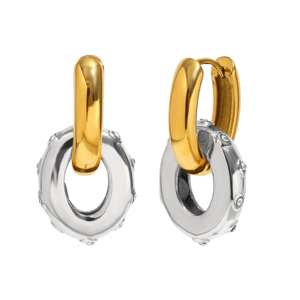 1 Paire De Boucles D'Oreilles Pendantes Daily Circle Pour Femme, En Acier Inoxydable Étanche, Couleur Or, Avec Zircon. 