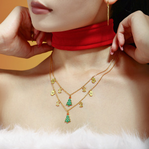 Colliers Pendentifs Pour Femmes En Acier Inoxydable, Imperméable, Couleur Or, Avec Zircon Et Motif Sapin De Noël h5 Image5