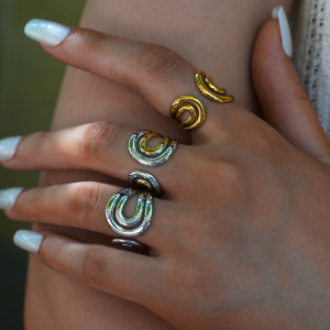 Bague Femme Rétro De Forme Irrégulière, Ajourée, En Acier Inoxydable Étanche (1 Pièce) h5 Image6