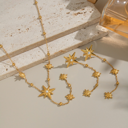 Ensemble de colliers et colliers en acier inoxydable imperméable couleur or avec étoiles