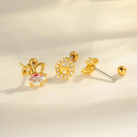 Boucle d'oreille piercing en zircon couleur cuivre or 1 pièce 2