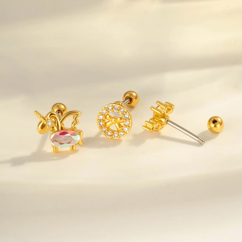 Boucle D'Oreille Piercing En Zircon Couleur Cuivre Or 1 Pièce h5Image3