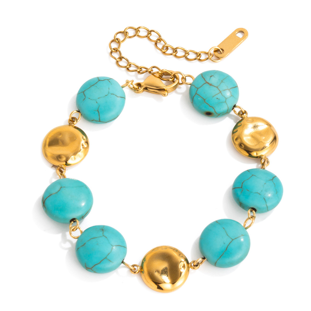 Ensembles De Bijoux Pour Femmes En Perles De Calaïte Annulaires, Acier Inoxydable, Couleur Or, Étanches