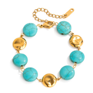 Ensembles De Bijoux Pour Femmes En Perles De Calaïte Annulaires, Acier Inoxydable, Couleur Or, Étanches h5