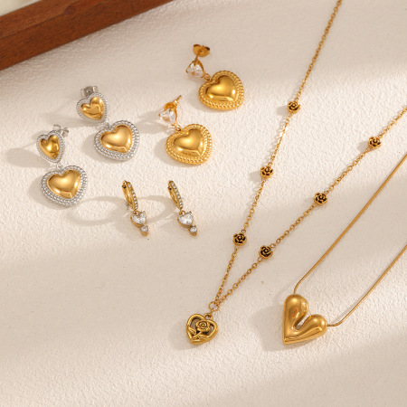 Ensembles de bijoux pour femmes en acier inoxydable doré, style vintage, en forme de cœur 2