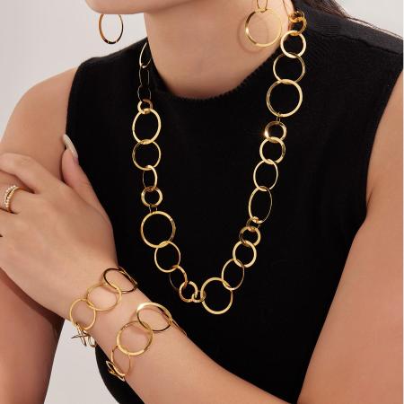 Ensembles de bijoux pour femmes Casual Circle en acier inoxydable étanche couleur or