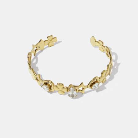 Bracelet manchette en acier inoxydable étanche avec zircon, motif cœur, étoile et trèfle 2