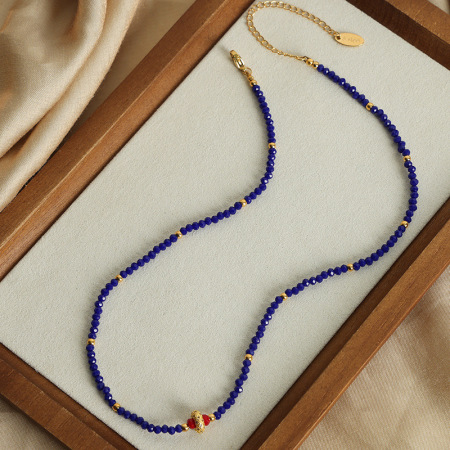 Collier de perles pour femme, 1 pièce, en acier inoxydable imperméable, couleur or, orné de perles en pierre naturelle exquise 2