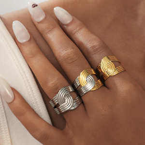 Bague Femme Tendance, Style Rétro Minimaliste, En Acier Inoxydable Étanche (1 Pièce). h5 Image7