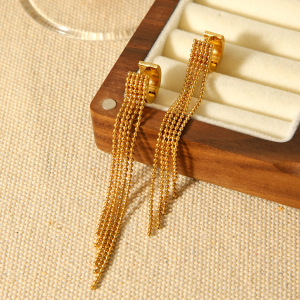 Boucles D'Oreilles Pendantes Pour Femme, Simples Et Élégantes, En Acier Inoxydable Doré, Imperméables, Avec Pompon (1 Paire). h5 Image6